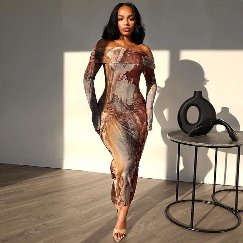 Women Elegant Midi Dress Off-Shoulder Lune London