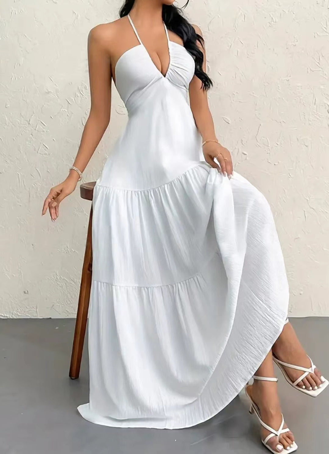 Maxi dress for women with off-shoulder design and casual ruffle details Lune London