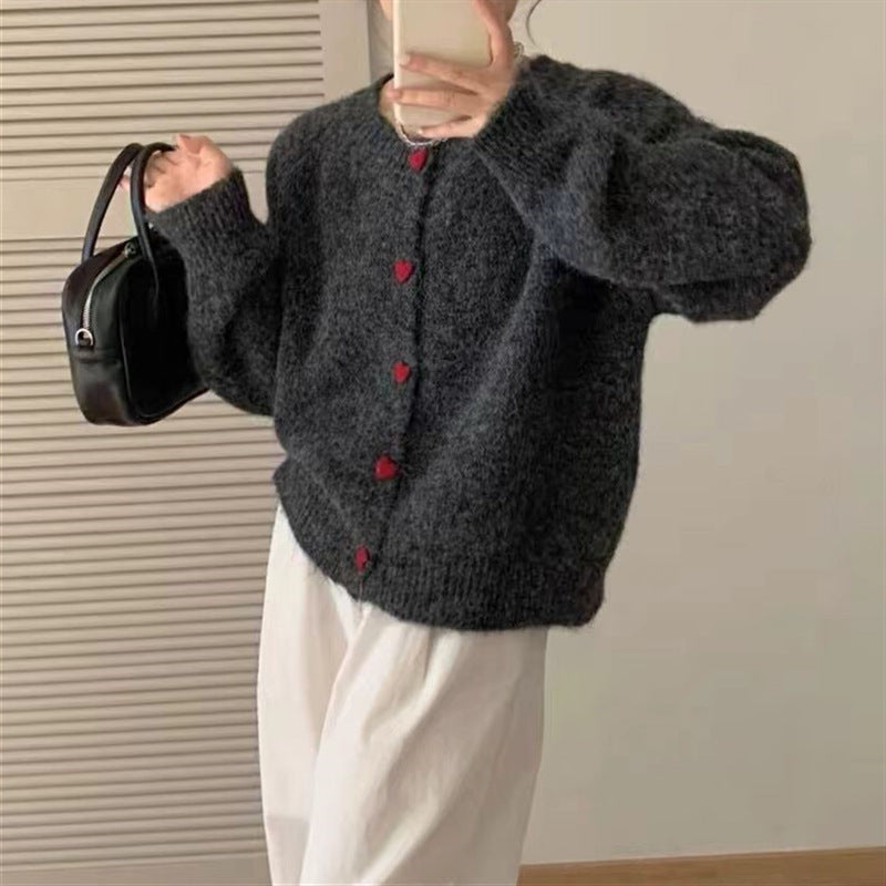Ladies soft knit pullover with heart-shaped buttons Lune London