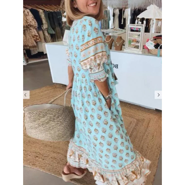 Airy tunic dress for women with floral patterns and delicate ruffle details Lune London