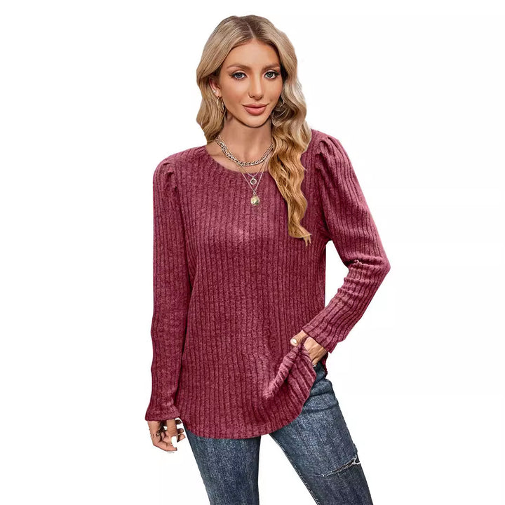 Knit sweater for women with puffed sleeves and fine rib pattern Lune London