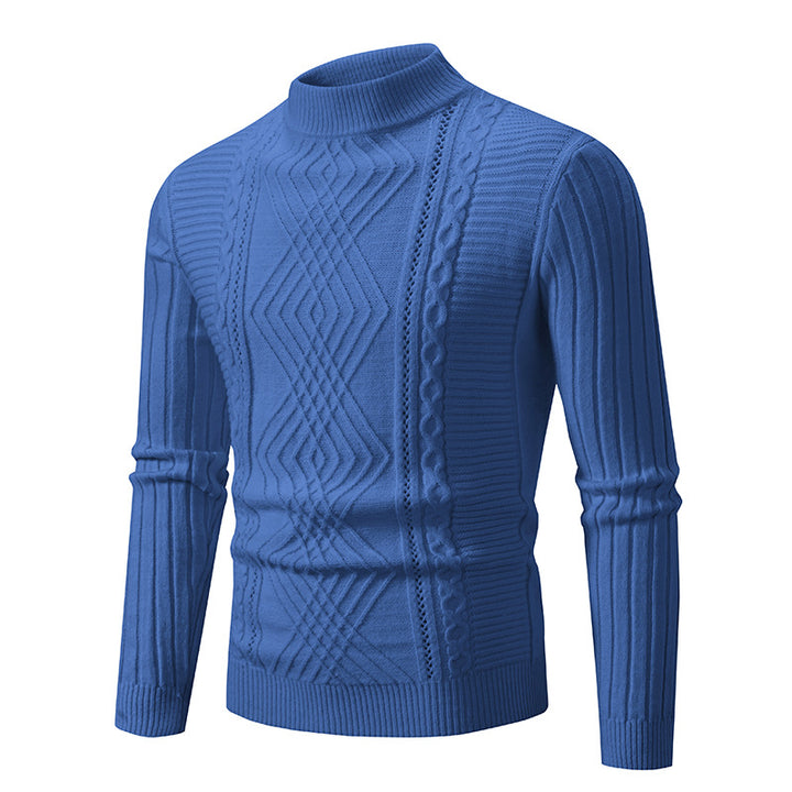 High-quality cotton turtleneck sweater for men with a ribbed cable pattern Lune London
