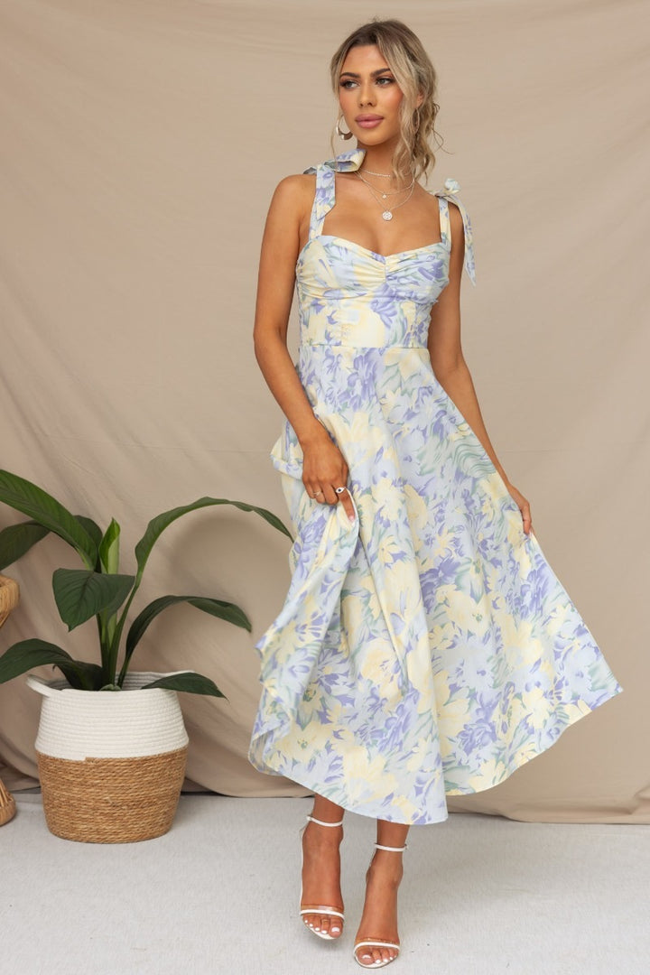 Chic and Stylish Floral Print A-Line Midi Dress for Women