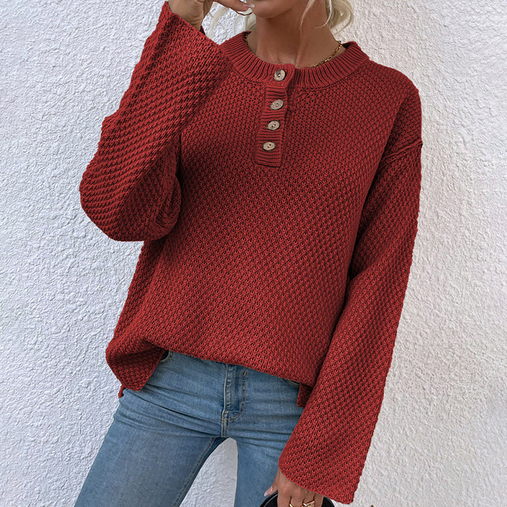 Comfortable knitted sweater for women with button placket and wide sleeves Lune London