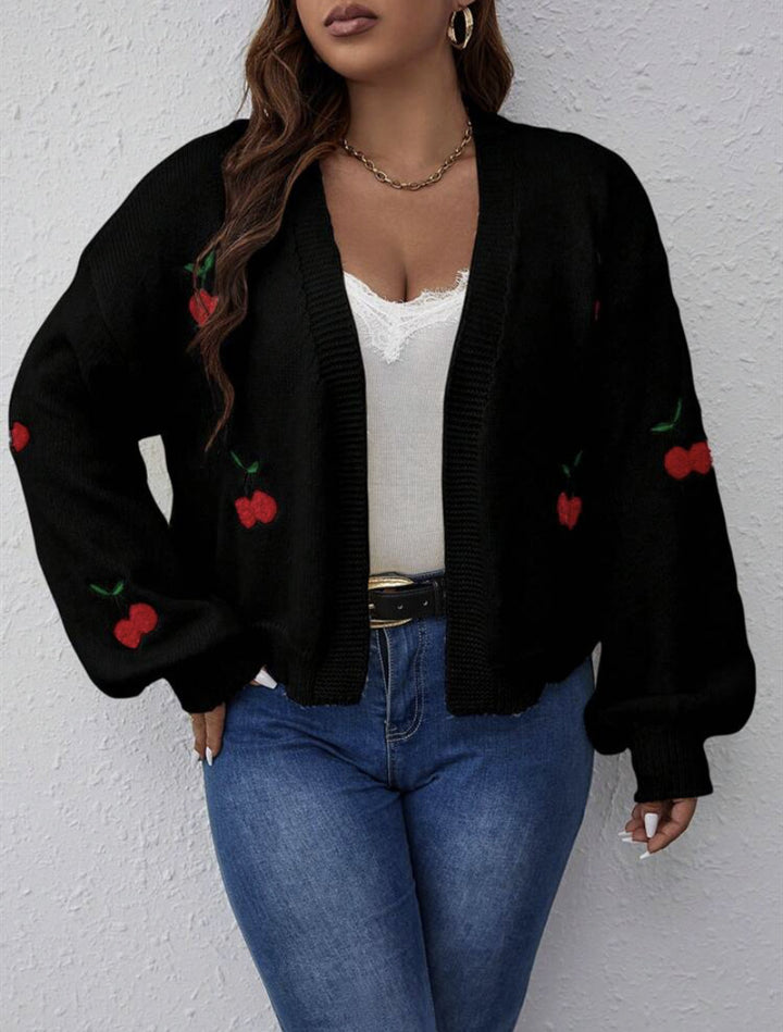 Ladies Large Cardigan with playful cherry pattern Lune London