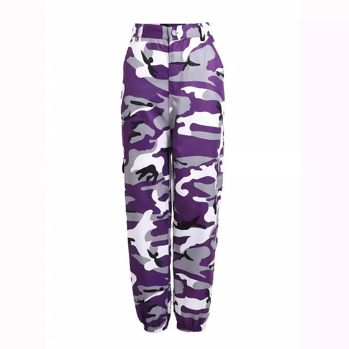 Women's cargo pants with elastic waistband and stylish camouflage design Lune London