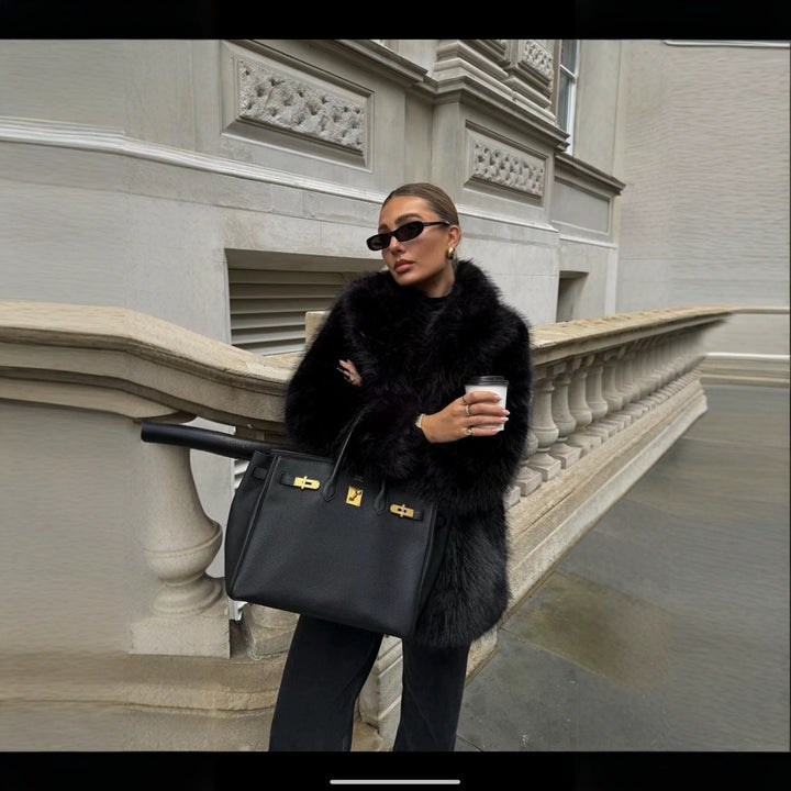Women Elegant Oversized Faux Fur Coat with Wide Sleeves Lune London