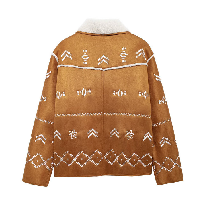 Trendy women's jacket with embroidery and elegant fur collar Lune London