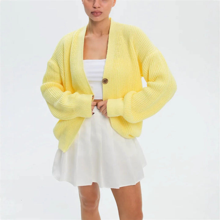 Casual knitted cardigan for women with button details and flared sleeves Lune London