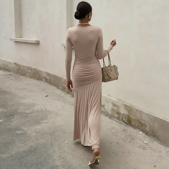 Elegant maxi dress for women with refined draped design Lune London