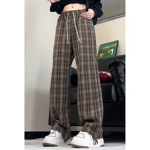 Loose plaid harem pants for women with elastic waistband and side drawstring Lune London