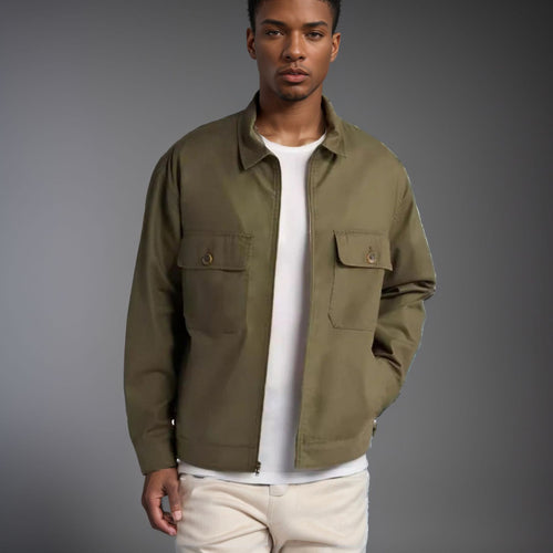 Utility jacket for men with applied pockets and continuous zipper Lune London
