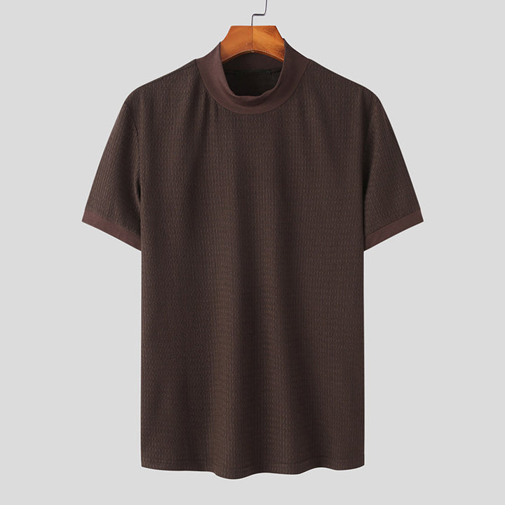 Short sleeve men's t-shirt with a modern structured design and high collar Lune London