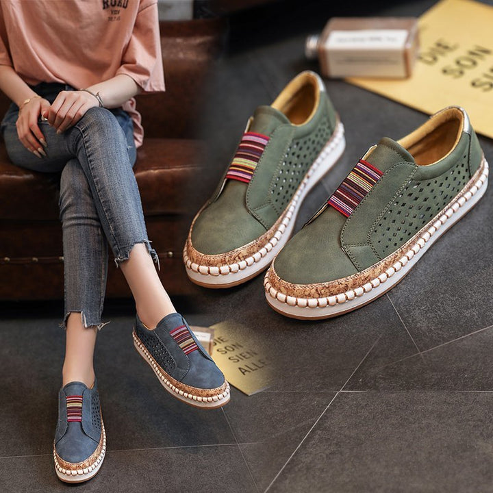 Breathable slip-on sneakers for women with elastic band and trendy cork design Lune London