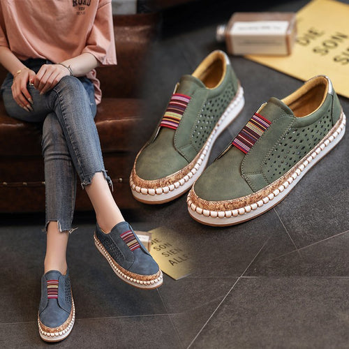 Breathable slip-on sneakers for women with elastic band and trendy cork design Lune London