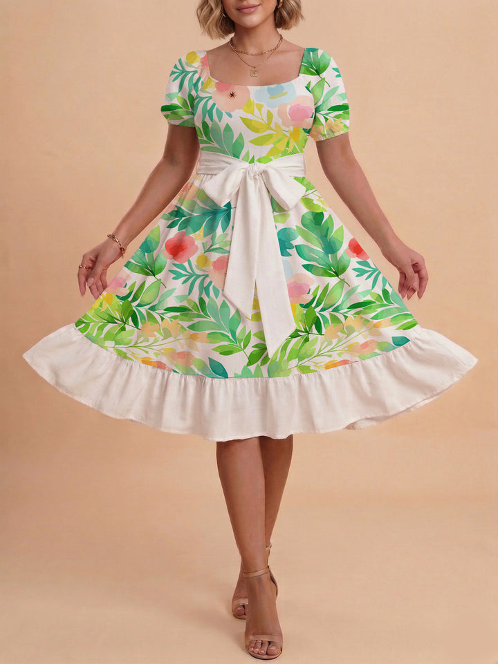 Women's floral dress with adjustable belt and voluminous sleeves Lune London