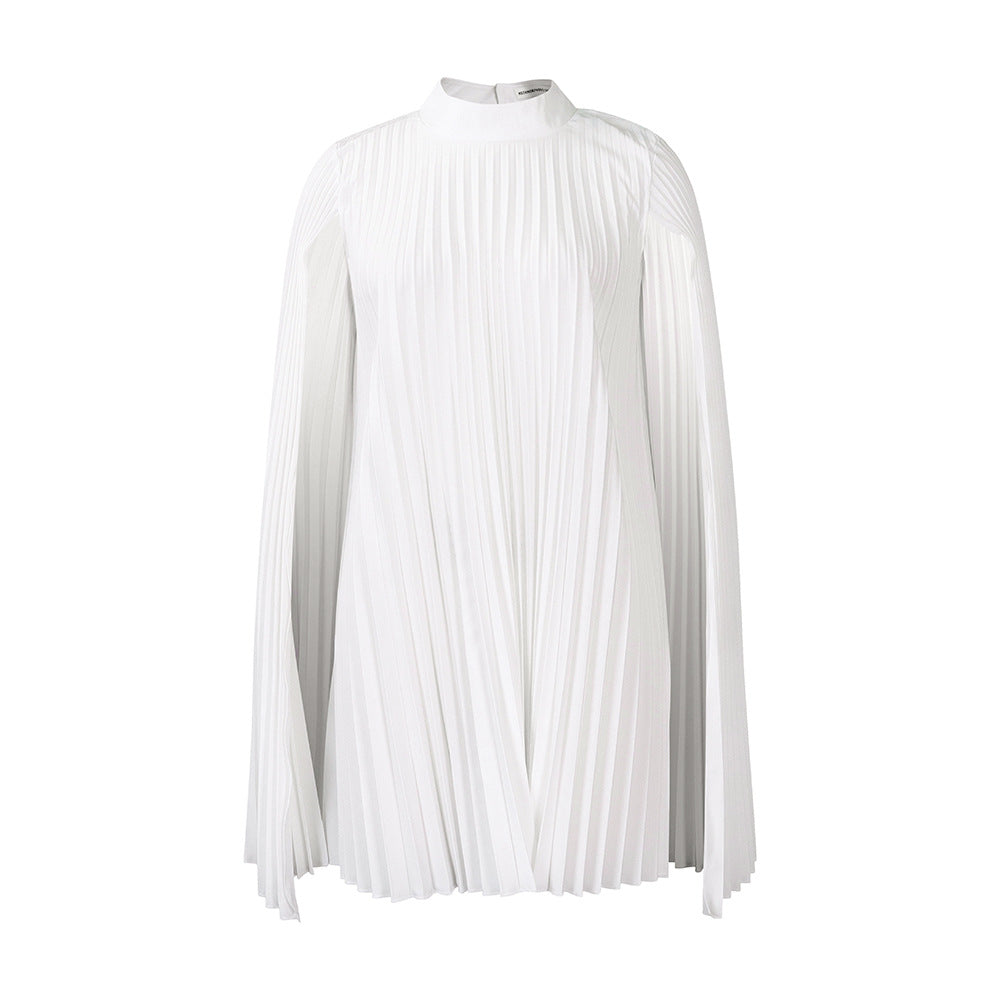 Pleated cape dress for ladies with high collar and long sleeves Lune London