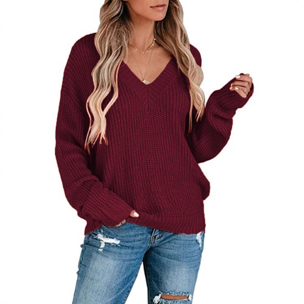 Ladies casual knitted sweater with V neck Lune London