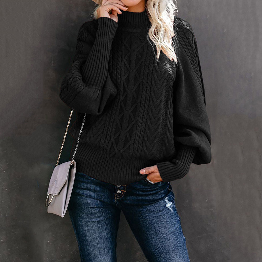 Women’s thick knit sweater with high collar and casual puff sleeves Lune London