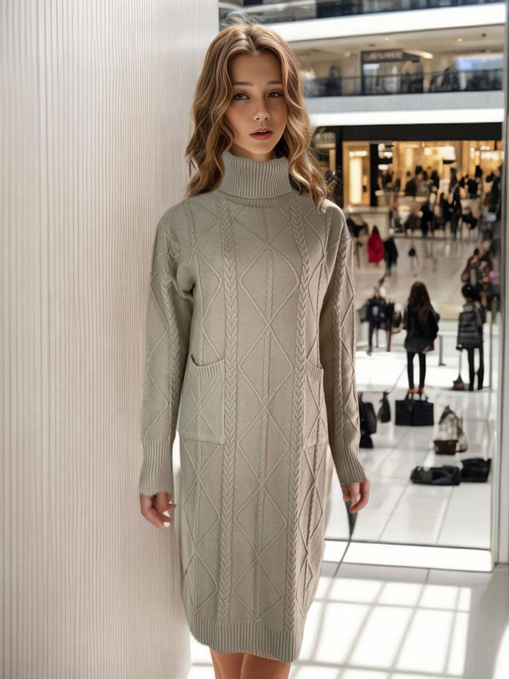 Knit dress for women with a high collar and an elegant weaving pattern Lune London