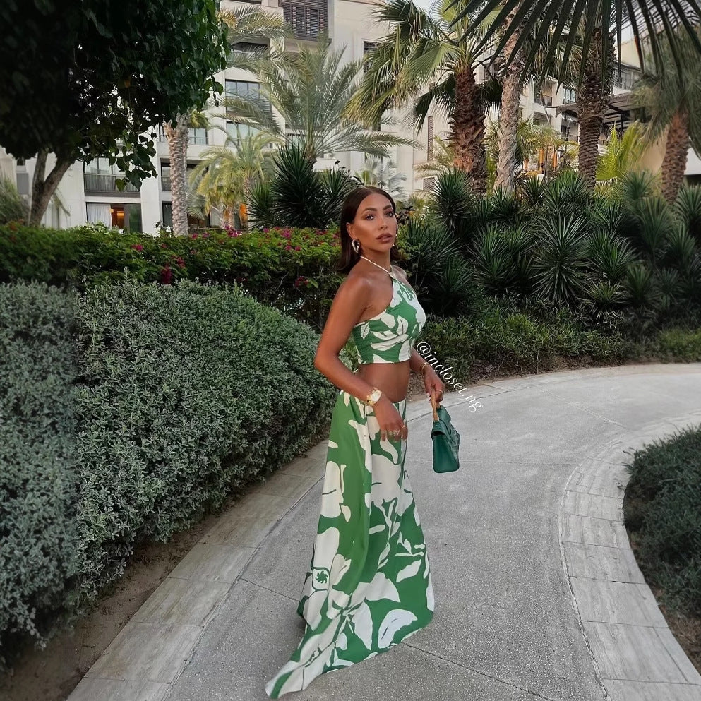 Maxi skirt for women with floral design and elastic waist Lune London