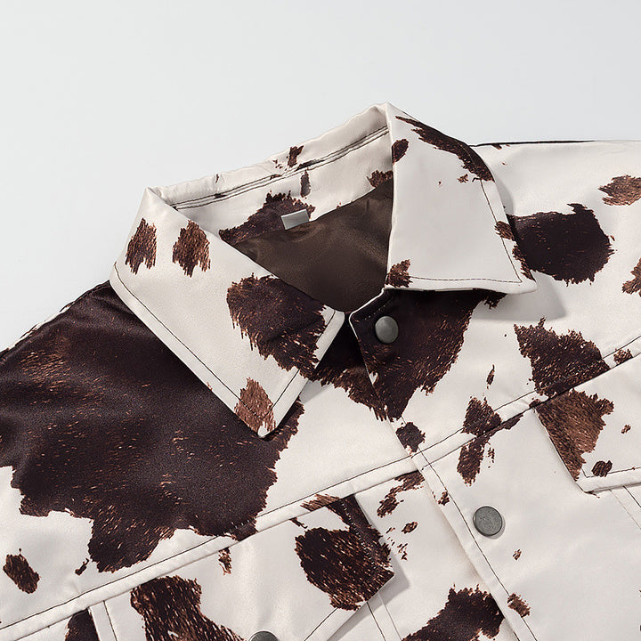 Trendy faux leather jacket for women with a trendy cow pattern Lune London