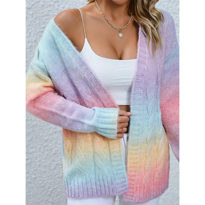Women's casual knit cardigan with gradient colors and open edges Chic and Style
