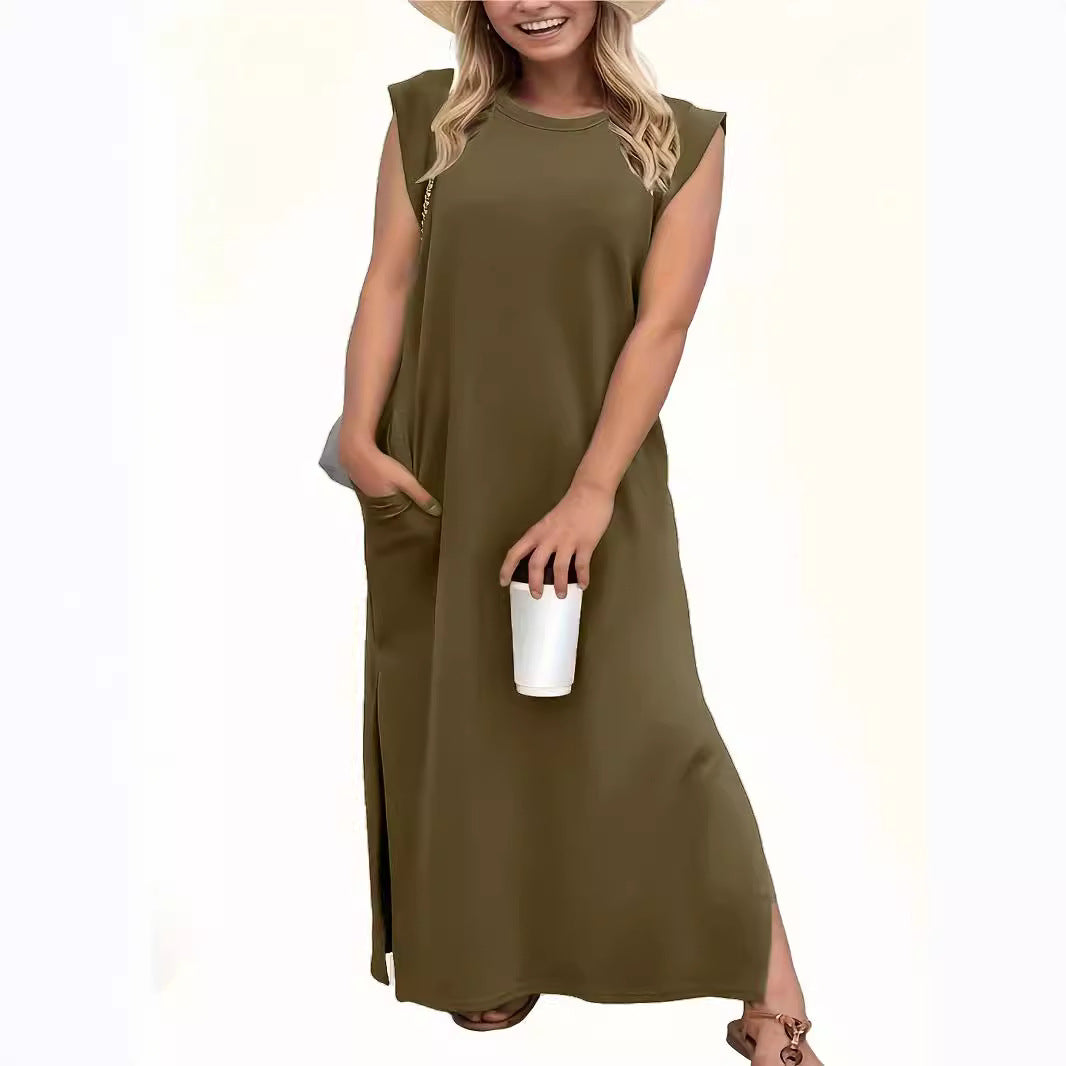 Maxi dress for women with clean lines and modern details on the shoulders Lune London
