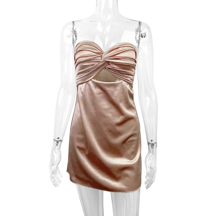 Women's fitted mini dress with deep neckline and knotted detail Lune London