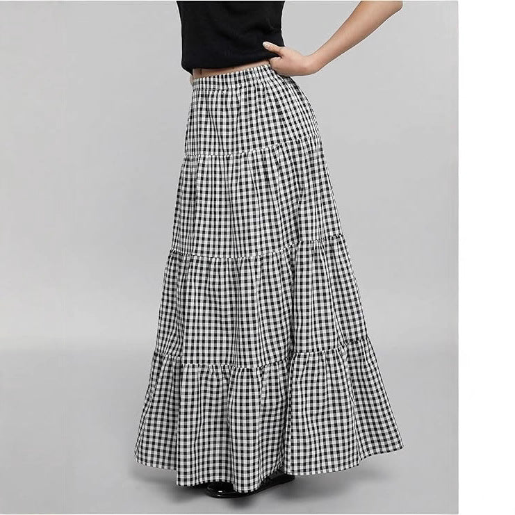 Ladies Maxi Skirt with Sophisticated Checkered Pattern Lune London