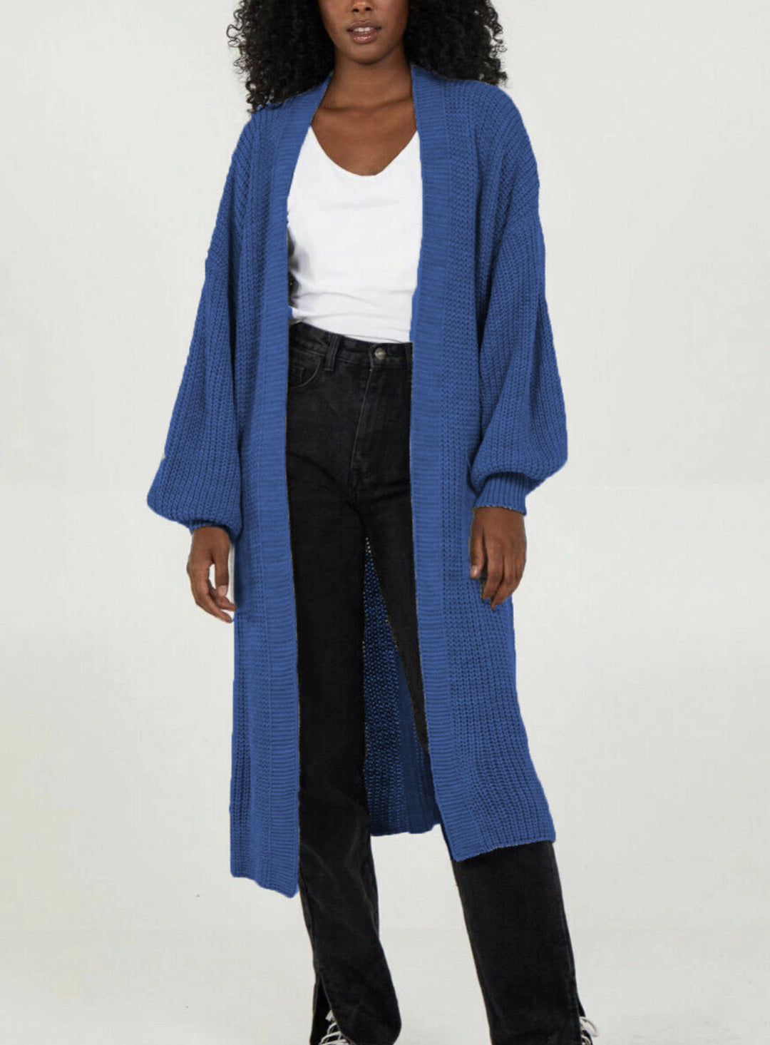 Ladies Long knitted cardigan with airy sleeves and an open front Lune London