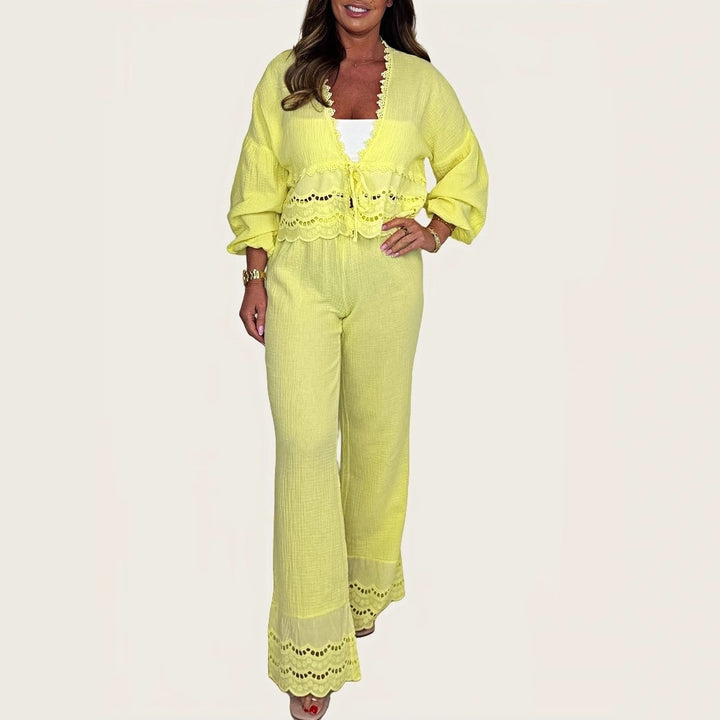 Lune London two-piece casual set for women with lace embellishments