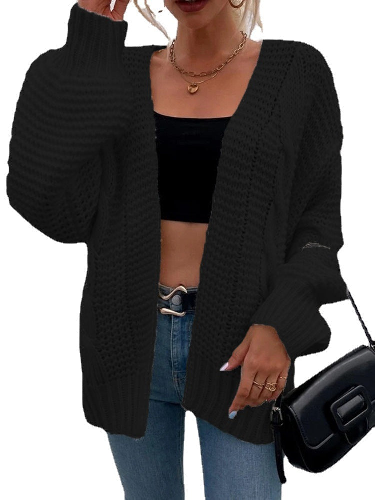 Ladies long sleeve knitted vest with a relaxed fit and large pockets Lune London