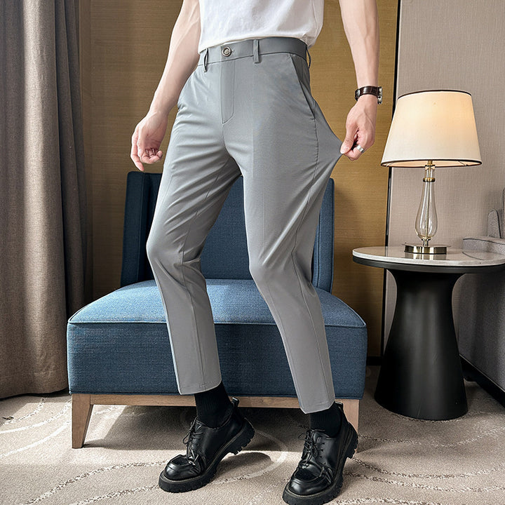 Elegant high-waisted slim-fit pants for men with practical pockets Lune London