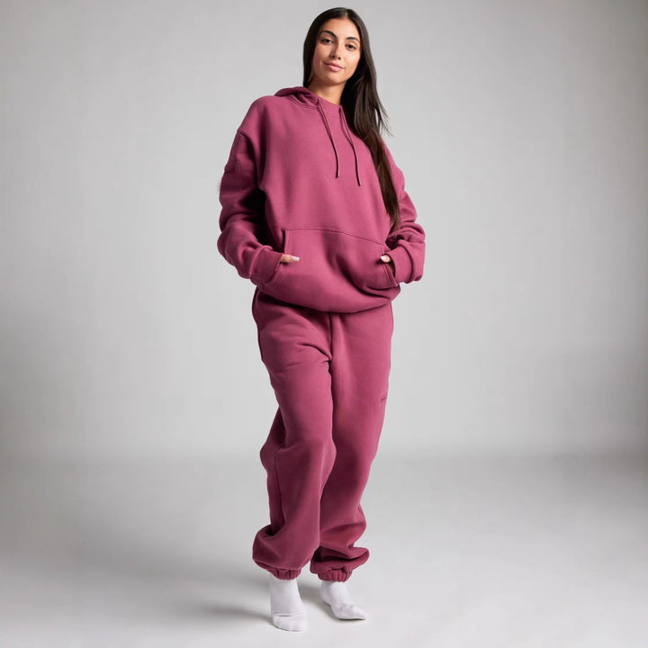 Ladies hoodie with integrated sleep mask design and soft interior Lune London