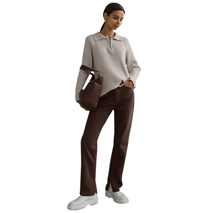 Pull-over en maille côtelée pour dames en mélange de coton doux Chic & Stil