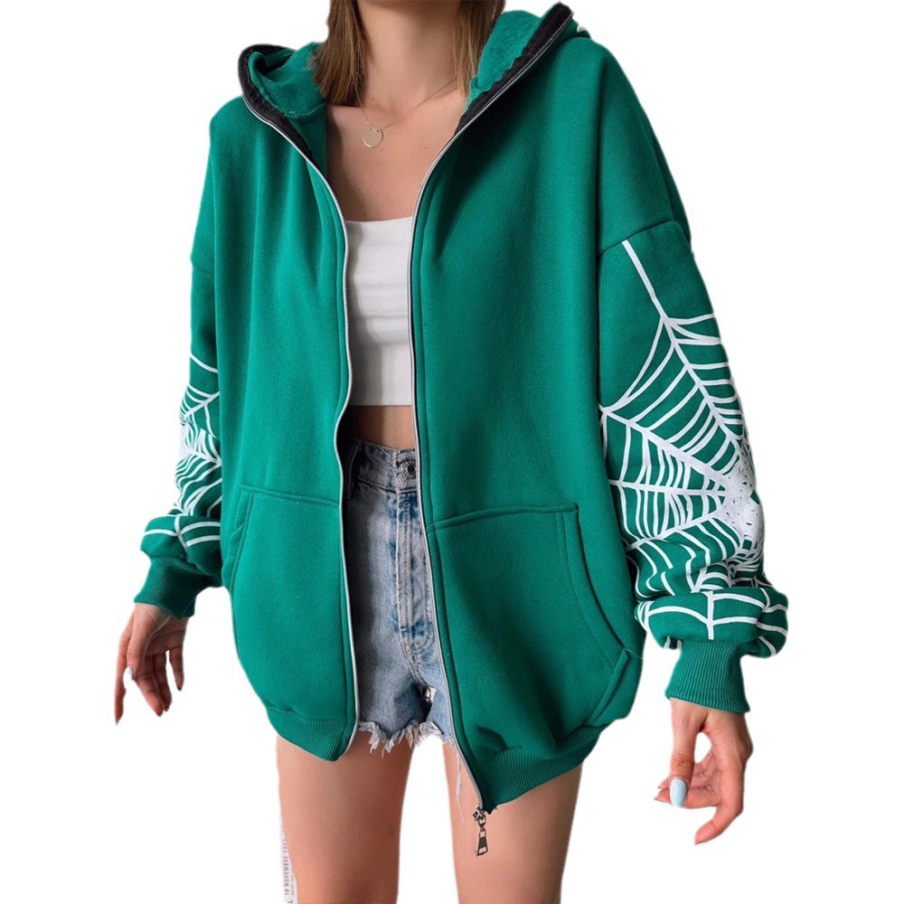 Hooded sweater for women with a unique spider web pattern and a generous cut Lune London