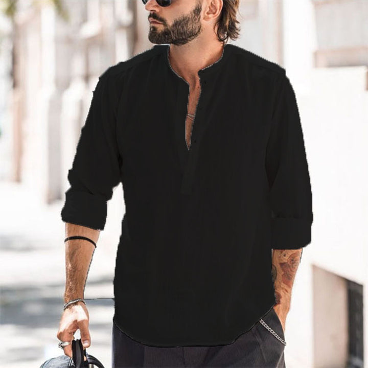 Men Casual Long Sleeve Shirt with Stand Collar and Practical Button Details Lune London