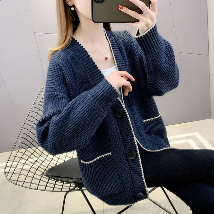 Ladies chunky knit cardigan with pockets and button detail Lune London
