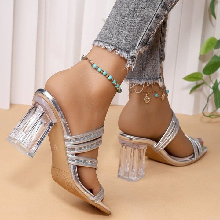 Elegant block heel sandals for women with sparkling straps Lune London