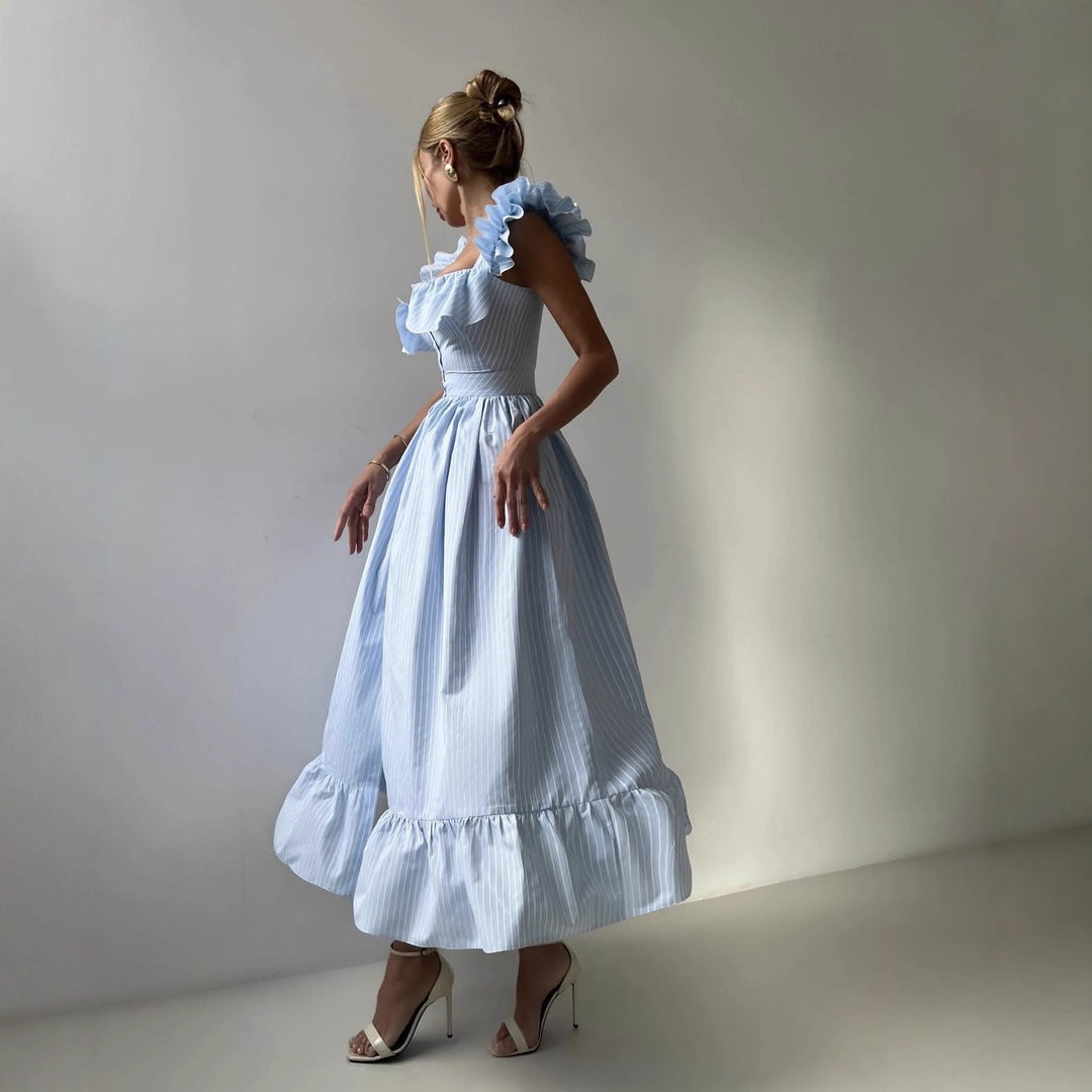 Summer ruffled dress for women with button details and flared skirt Lune London