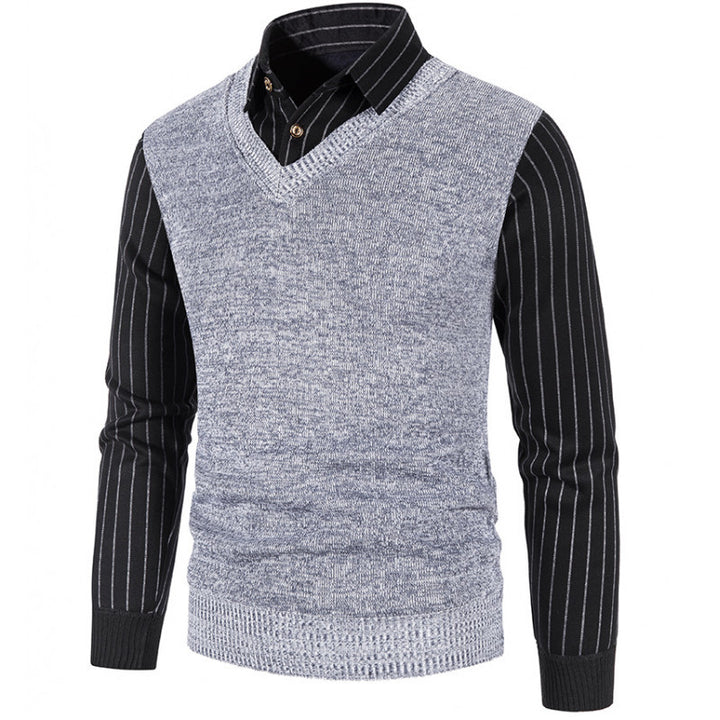 Men's knit sweater with V-neck and contrasting sleeves Lune London