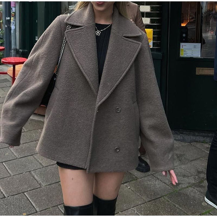 Ladies Oversized Wool Cardigan with wide sleeves and elegant Lune London lapels