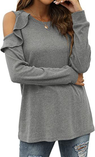 Long sleeve t-shirt for women with cut-out sleeves and ruffle detail Lune London