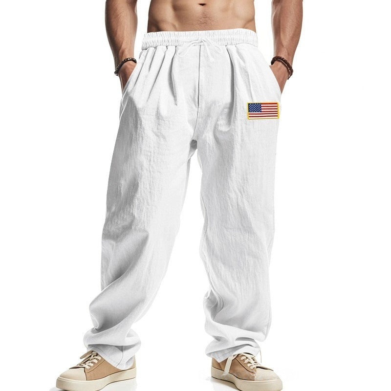 Casual men's pants with adjustable waist and American patch Lune London