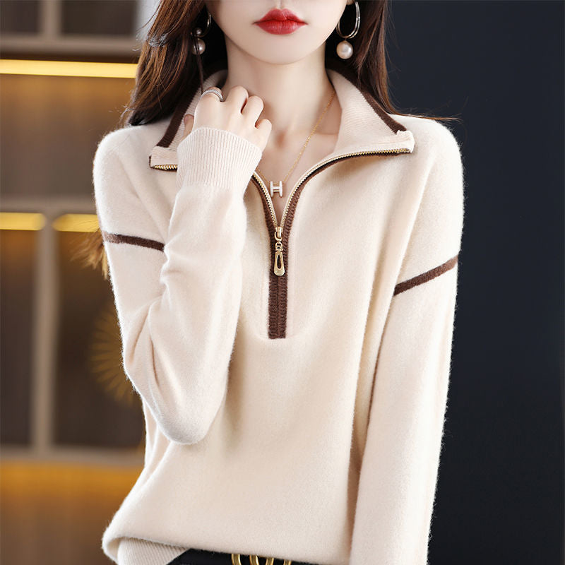 Women’s sweater with half-zip and fine textured knit Lune London