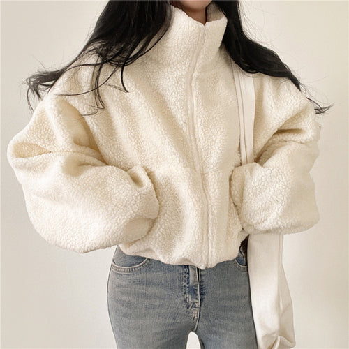 Women's cozy fleece jacket with high collar and zipper Lune London