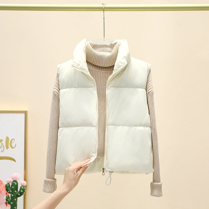 Ladies sleeveless down jacket with high collar and adjustable drawstring waist Lune London