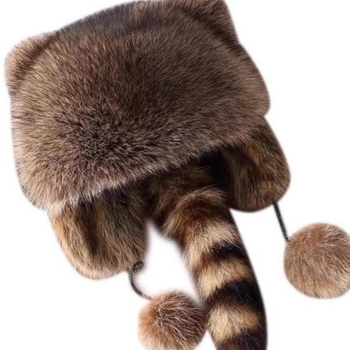 Women's Cozy Ear Hat Made Of Faux Fur with Side Pompoms Lune London