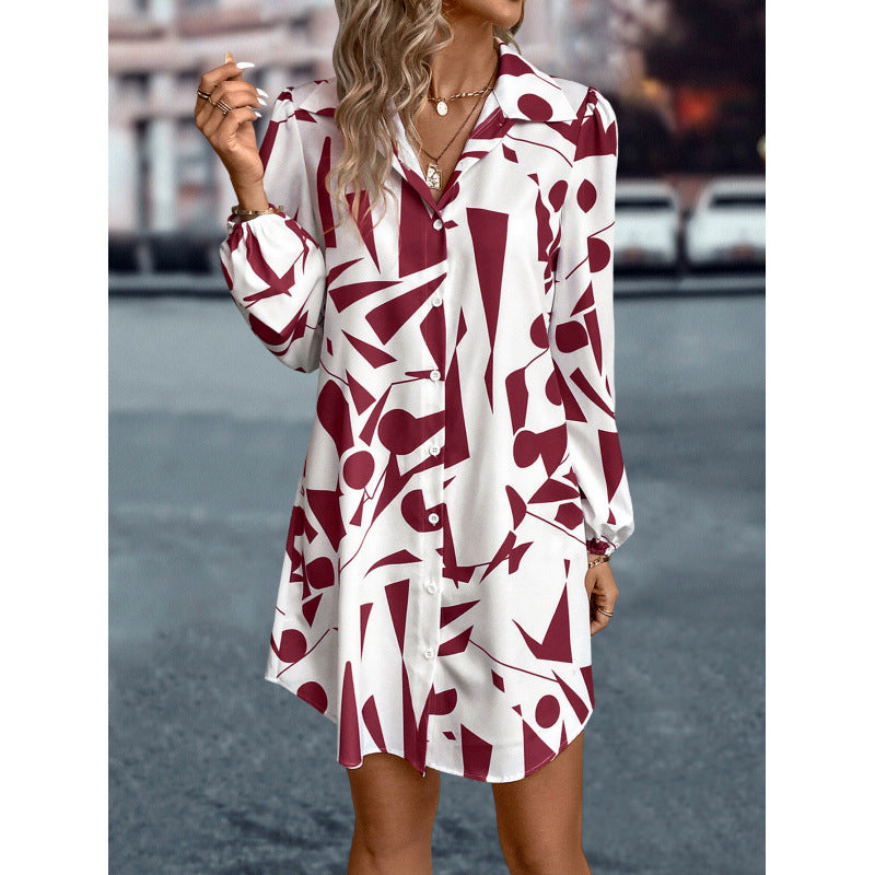Geometric Print Button Dress for Women Lune London